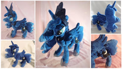 Size: 1024x576 | Tagged: safe, artist:cwossie, imported from derpibooru, princess luna, alicorn, collage, crown, ethereal mane, female, females only, galaxy mane, hoof shoes, irl, jewelry, necklace, photo, plushie, regalia, royalty