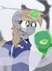 Size: 1040x1430 | Tagged: safe, artist:aaronmk, imported from derpibooru, oc, oc only, oc:littlepip, pony, unicorn, fallout equestria, blood, clothes, fog, hat, solo, uniform, union, vector