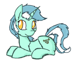 Size: 294x251 | Tagged: safe, artist:firecracker, lyra heartstrings, pony, unicorn, aggie.io, female, horn, lying down, mare, simple background, sitting, sketch, smiling, solo