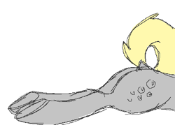 Size: 417x298 | Tagged: safe, artist:anonymous, imported from ponybooru, derpy hooves, pegasus, pony, aggie.io, butt, cutie mark, dock, female, hooves, imported from ponerpics, lying down, mare, plot, raised tail, simple background, sketch, solo, tail, underhoof