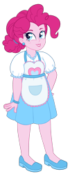 Size: 1062x2617 | Tagged: safe, artist:whalepornoz, imported from derpibooru, pinkie pie, human, equestria girls, apron, chubby, clothes, ear piercing, earring, female, hair bun, jewelry, lipstick, older, older pinkie pie, piercing, simple background, solo, transparent background