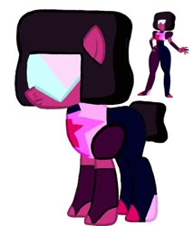 Size: 478x560 | Tagged: safe, artist:ponyrefaa, imported from derpibooru, earth pony, human, pony, clothes, crossover, duo, female, garnet (steven universe), hat, mare, ponified, simple background, steven universe, sunglasses, white background