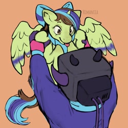 Size: 680x680 | Tagged: safe, imported from derpibooru, oc, oc:epsi, oc:epsi pep power, oc:ethanpower, alicorn, pony, robot, cute, ethanepsc4, father and child, father and daughter, female, holymolyquaccimole, lift, male, mare, protogen