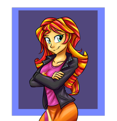 Size: 1158x1200 | Tagged: safe, artist:redahfuhrerking, imported from derpibooru, sunset shimmer, equestria girls, crossed arms, female, smiling, solo