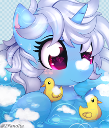 Size: 1500x1750 | Tagged: safe, artist:2pandita, imported from derpibooru, oc, oc only, pony, unicorn, female, heart eyes, mare, rubber duck, solo, wingding eyes