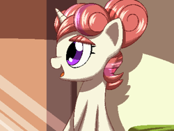 Size: 800x600 | Tagged: safe, artist:rangelost, imported from derpibooru, moondancer's sister, morning roast, oc, oc only, pony, unicorn, cyoa:d20 pony, bust, female, mare, pixel art, profile, sitting, train