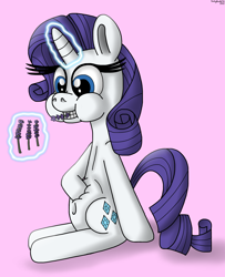 Size: 2488x3062 | Tagged: safe, artist:darkyboode32, imported from derpibooru, rarity, pony, unicorn, belly, belly button, cheek bulge, eating, eating flower, female, flower, herbivore, high res, hoof on belly, horses doing horse things, lavender, magic, mare, simple background, sitting, solo, squishy, teeth, telekinesis