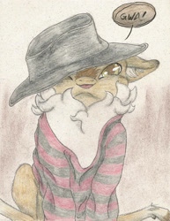 Size: 1738x2255 | Tagged: safe, artist:cindertale, imported from derpibooru, oc, oc only, oc:cinder, deer, chest fluff, clothes, cosplay, costume, cute, deer oc, freddy krueger, hat, solo, traditional art