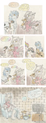 Size: 1507x3981 | Tagged: safe, artist:cindertale, imported from derpibooru, oc, oc only, oc:cinder, oc:lightning bliss, oc:tranzmute, alicorn, bat pony, deer, pony, unicorn, alicorn oc, bat pony oc, bat wings, cave, censored vulgarity, comic, deer oc, dialogue, female, food, frown, glowing horn, grawlixes, high res, holding a pony, horn, male, mare, multicolored hair, popcorn, rainbow hair, stallion, television, traditional art, unicorn oc, wide eyes, wings
