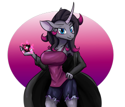 Size: 1400x1200 | Tagged: safe, artist:redahfuhrerking, imported from derpibooru, oleander, anthro, them's fightin' herds, breasts, busty oleander, clothes, community related, gradient background, magic, oleander (tfh), shirt, solo