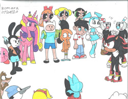 Size: 1280x995 | Tagged: safe, artist:cmara, imported from derpibooru, princess cadance, alicorn, human, adventure time, blossom (powerpuff girls), bubbles (powerpuff girls), buttercup (powerpuff girls), crossover, cuphead, cuphead (character), danny fenton, danny phantom, epic mickey, jenny wakeman, kirby, kirby (character), kirby (series), mao mao: heroes of pure heart, mass crossover, mugman, my life as a teenage robot, puffball, regular show, shadow the hedgehog, simple background, sonic the hedgehog, sonic the hedgehog (series), star butterfly, star vs the forces of evil, the powerpuff girls, wander (wander over yonder), wander over yonder, we bare bears