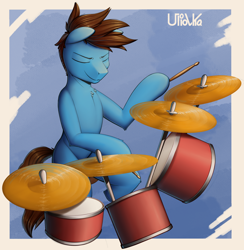 Size: 1900x1950 | Tagged: safe, artist:uliovka, imported from derpibooru, oc, oc only, pony, drums, drumsticks, hoof hold, male, musical instrument, solo, stallion