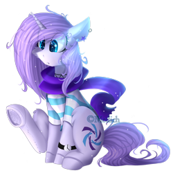 Size: 2449x2448 | Tagged: safe, artist:mediasmile666, imported from derpibooru, oc, oc only, pony, unicorn, clothes, ear piercing, female, high res, mare, piercing, scarf, simple background, sitting, solo, transparent background, underhoof, watch, wristwatch