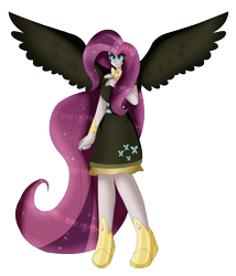 Size: 5279x6180 | Tagged: safe, artist:dazzlingmimi, artist:eeveeglaceon, imported from derpibooru, fluttershy, human, absurd resolution, breasts, busty fluttershy, female, humanized, nightmare fluttershy, nightmarified, simple background, solo, transparent background, winged humanization, wings