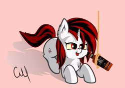 Size: 2560x1817 | Tagged: safe, imported from derpibooru, oc, oc only, oc:blackjack, pony, unicorn, fallout equestria, fallout equestria: project horizons, alcohol, fanfic art, horn, small horn, solo, trap (device), whiskey, wild pegasus