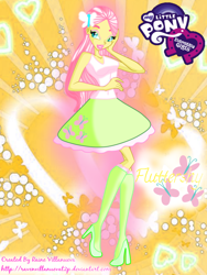 Size: 1200x1600 | Tagged: safe, artist:ravenvillanuevat2p, imported from derpibooru, fluttershy, human, equestria girls, clothes, crossover, cutie mark, equestria girls logo, hairpin, hand on face, high heels, humanized, shoes, style emulation, winx, winx club, winxified