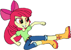 Size: 2000x1418 | Tagged: safe, artist:jebens1, artist:therandomone95, imported from derpibooru, apple bloom, equestria girls, apple bloom's bow, belt, boots, bow, clothes, hair bow, jeans, martial arts, pants, shirt, shoes, simple background, smiling, solo, transparent background