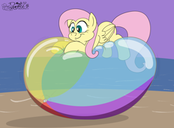 Size: 3800x2812 | Tagged: safe, artist:rupertbluefox, imported from derpibooru, fluttershy, pegasus, pony, ball sitting, balloon riding, balloon sitting, beach, beach ball, cute, female, fetish, giant beach ball, happy, high res, inflatable, inflatable fetish, inflatable toy, lying down, mare, prone, shyabetes, smiling, solo, squishy