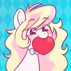 Size: 1932x1932 | Tagged: safe, artist:ninnydraws, imported from derpibooru, oc, oc only, oc:ninny, pegasus, pony, biting, bowtie, bust, female, heart, simple background, solo