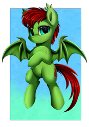 Size: 2508x3597 | Tagged: safe, artist:pridark, imported from derpibooru, imported from ponybooru, oc, oc only, oc:kirby, bat pony, pony, bat pony oc, bat wings, blue eyes, cutie mark, flying, high res, male, patreon, patreon reward, solo, teenager, wings