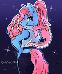Size: 1600x1900 | Tagged: safe, artist:reallycoykoifish, imported from derpibooru, oc, oc:reallycoykoipony, anthro, earth pony, pony, dragon pet, earth pony oc, pink dragon, pink hair, ponytail, simple background, torn ear