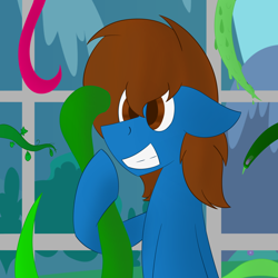Size: 2000x1999 | Tagged: safe, artist:derpy_the_duck, imported from derpibooru, oc, oc:derp, earth pony, hugging a tentacle, solo, tentacles