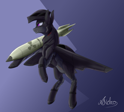 Size: 4200x3800 | Tagged: safe, artist:andromailus, oc, oc only, original species, plane pony, pony, abstract background, b-2 spirit, nuclear weapon, plane, signature, solo, weapon