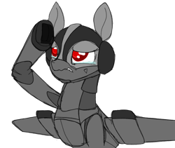 Size: 1000x843 | Tagged: safe, artist:andromailus, oc, oc only, original species, plane pony, pony, a-10 thunderbolt ii, plane, salute, simple background, solo, teary eyes, transparent background