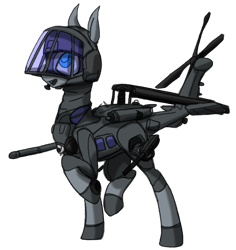 Size: 1088x1152 | Tagged: safe, artist:andromailus, oc, oc only, original species, plane pony, pony, back hoof raised, helicopter, hh-60 pavehawk, looking up, minigun, open mouth, plane, raised hoof, simple background, solo, transparent background, weapon