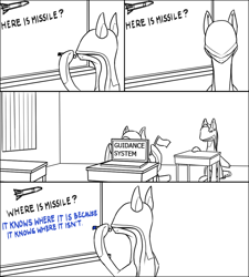 Size: 900x1000 | Tagged: safe, artist:andromailus, oc, oc only, original species, plane pony, pony, predator drone, 4 panel comic, classroom, computer, flag, laptop computer, marker, plane, plane ponies, the missile knows where it is, whiteboard