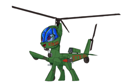 Size: 1500x1000 | Tagged: safe, artist:andromailus, oc, oc only, original species, plane pony, pony, female, helicopter, ktk-02, missile, missile launcher, open mouth, plane, raised hoof, simple background, solo, weapon, white background