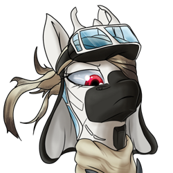 Size: 500x500 | Tagged: safe, artist:andromailus, oc, oc only, oc:ro, original species, plane pony, pony, bust, eye bandage, female, looking down, mitsubishi a6m zero, plane, simple background, solo, transparent background