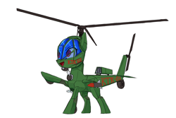 Size: 1500x1000 | Tagged: safe, artist:andromailus, imported from ponybooru, oc, oc only, original species, plane pony, pony, female, helicopter, ktk-02, missile, missile launcher, open mouth, plane, raised hoof, raised leg, simple background, solo, weapon, white background