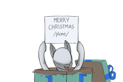 Size: 1500x1000 | Tagged: safe, artist:andromailus, oc, oc only, original species, plane pony, pony, predator drone, christmas presents, merry christmas, open mouth, plane, plane ponies, sign, simple background, solo, transparent background