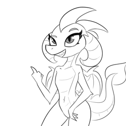 Size: 2048x2048 | Tagged: safe, artist:tjpones, imported from derpibooru, princess ember, grayscale, high res, lineart, middle finger, monochrome, vulgar