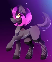 Size: 1080x1275 | Tagged: safe, alternate version, artist:tessa_key_, imported from derpibooru, oc, oc only, earth pony, pony, colored hooves, earth pony oc, eyelashes, female, fishnets, gradient background, mare, solo