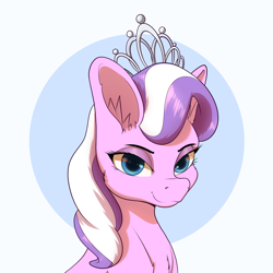 Size: 2000x2000 | Tagged: safe, artist:aquaticvibes, imported from derpibooru, diamond tiara, earth pony, pony, chest fluff, crown, ear fluff, female, filly, high res, jewelry, looking at you, regalia, solo