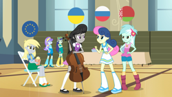 Size: 1920x1080 | Tagged: safe, edit, edited screencap, imported from derpibooru, screencap, bon bon, derpy hooves, lyra heartstrings, octavia melody, sweetie drops, equestria girls, rainbow rocks, belarus, eqg flag-tag meme, european union, russia, ukraine