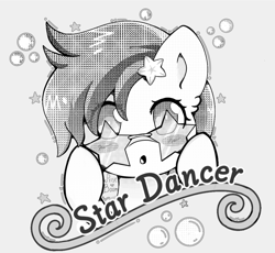 Size: 1085x1000 | Tagged: safe, artist:prise boom, artist:priseboom, imported from derpibooru, star dancer, stardancer, earth pony, pony, black and white, bust, comic, fanart, glasses, grayscale, hairpin, manga, monochrome, my little pony, points, portrait, solo, space, star dancer appreciation collab, stars