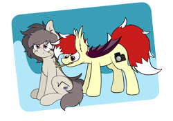 Size: 3196x2250 | Tagged: safe, artist:aaathebap, imported from derpibooru, oc, oc only, oc:aaaaaaaaaaa, oc:polka dot, bat pony, earth pony, pony, connect the dots, cute, duo, female, high res, mare, pencil, pencil drawing, sitting, this is fine, traditional art