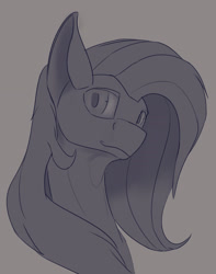 Size: 1600x2033 | Tagged: safe, artist:tenebrisnoctus, imported from derpibooru, fluttershy, pegasus, pony, bust, female, gray background, grayscale, mare, monochrome, simple background, solo
