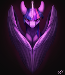 Size: 2160x2500 | Tagged: safe, artist:tenebrisnoctus, imported from derpibooru, twilight sparkle, alicorn, pony, female, glowing horn, high res, horn, looking at you, mare, solo, twilight sparkle (alicorn), wings