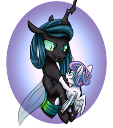 Size: 1056x1200 | Tagged: safe, artist:redahfuhrerking, imported from derpibooru, princess flurry heart, queen chrysalis, alicorn, changeling, changeling queen, pony, a better ending for chrysalis, alternate hairstyle, auntie chrissy, baby, baby pony, duo, female, sweet dreams fuel