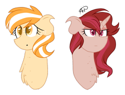 Size: 1169x895 | Tagged: safe, artist:gallantserver, imported from derpibooru, oc, oc only, oc:peach cobbler, oc:raspberry dakari, pony, bust, female, mare, offspring, parent:flam, parent:flim, parent:junebug, parent:roseluck, portrait, simple background, transparent background