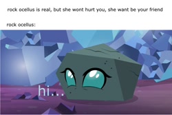 Size: 1200x800 | Tagged: safe, edit, edited screencap, imported from derpibooru, screencap, ocellus, changedling, changeling, uprooted, disguise, disguised changeling, female, meme, rock, rockellus, solo