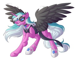 Size: 4592x3600 | Tagged: safe, artist:amazing-artsong, imported from derpibooru, oc, oc only, oc:nightmare jewel, oc:sapphire night, alicorn, pony, absurd resolution, alicorn oc, colored wings, female, horn, mare, mask, nightmare form, simple background, solo, transparent background, wings