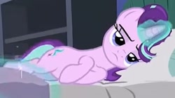 Size: 387x218 | Tagged: safe, edit, edited screencap, imported from derpibooru, screencap, starlight glimmer, rock solid friendship, bed, bedroom, cropped, lying down, pillow