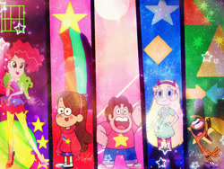 Size: 600x450 | Tagged: safe, artist:sunrisechocolateball, imported from derpibooru, pinkie pie, friendship through the ages, crossover, gravity falls, mabel pines, sparkly, star butterfly, star vs the forces of evil, steven quartz universe, steven universe, wallpaper, wander (wander over yonder), wander over yonder