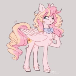 Size: 2048x2048 | Tagged: safe, artist:frisitea cakes, imported from derpibooru, oc, oc only, oc:ninny, pegasus, bowtie, heterochromia, high res, looking at you, simple background