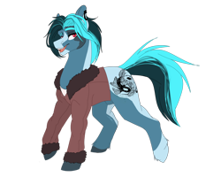 Size: 1280x1024 | Tagged: safe, artist:copshop, imported from derpibooru, oc, oc only, earth pony, pony, clothes, jacket, male, nudity, sheath, simple background, solo, stallion, transparent background
